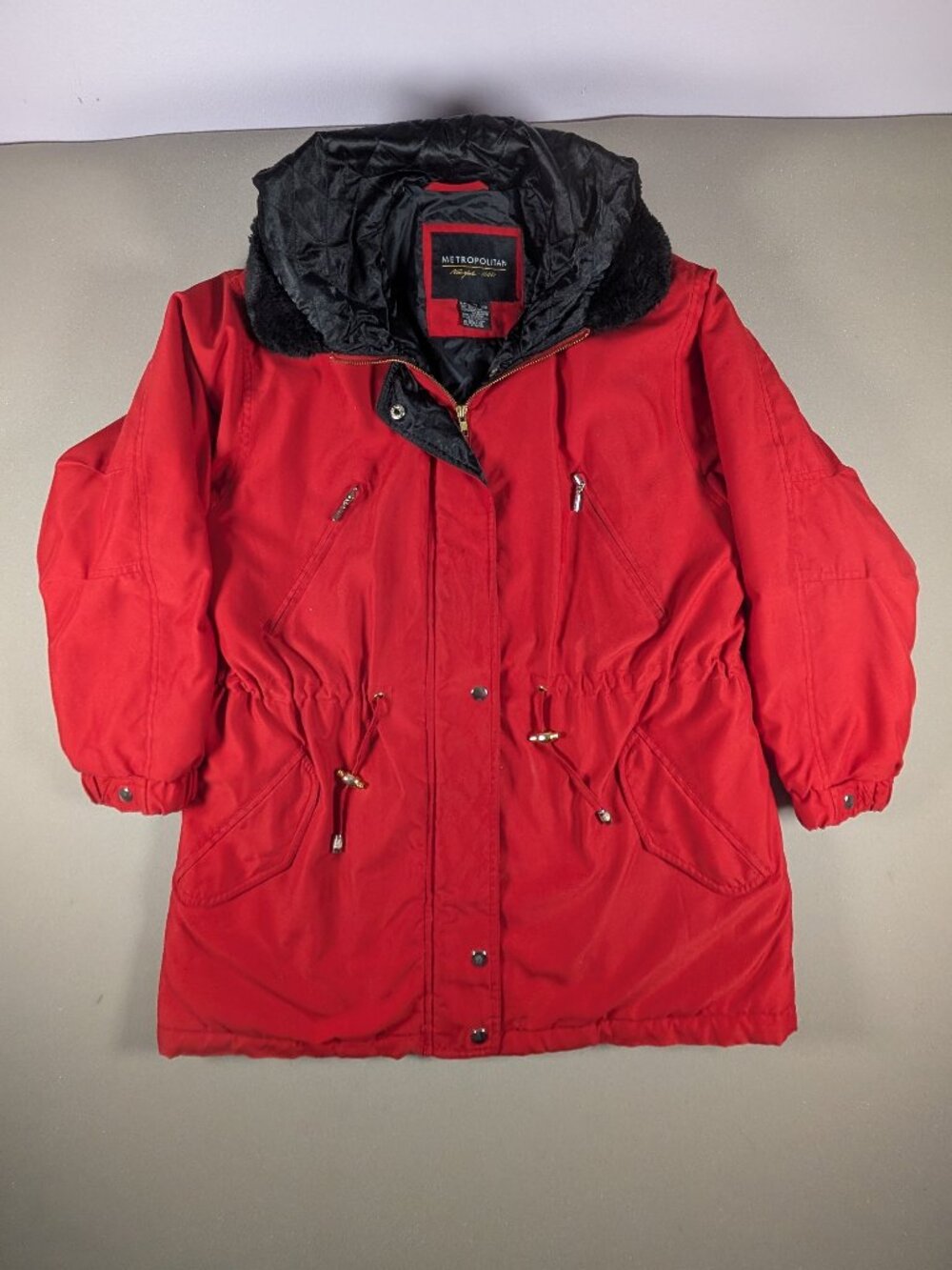 Women's Authentic 1980s Vintage Red Parka w/ Faux Fur Hood by Metropolitan NY